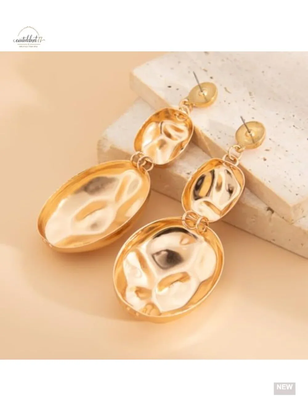 Chunky Gold Statement Earrings Big Irregular Geometric Dangle Hammered Long